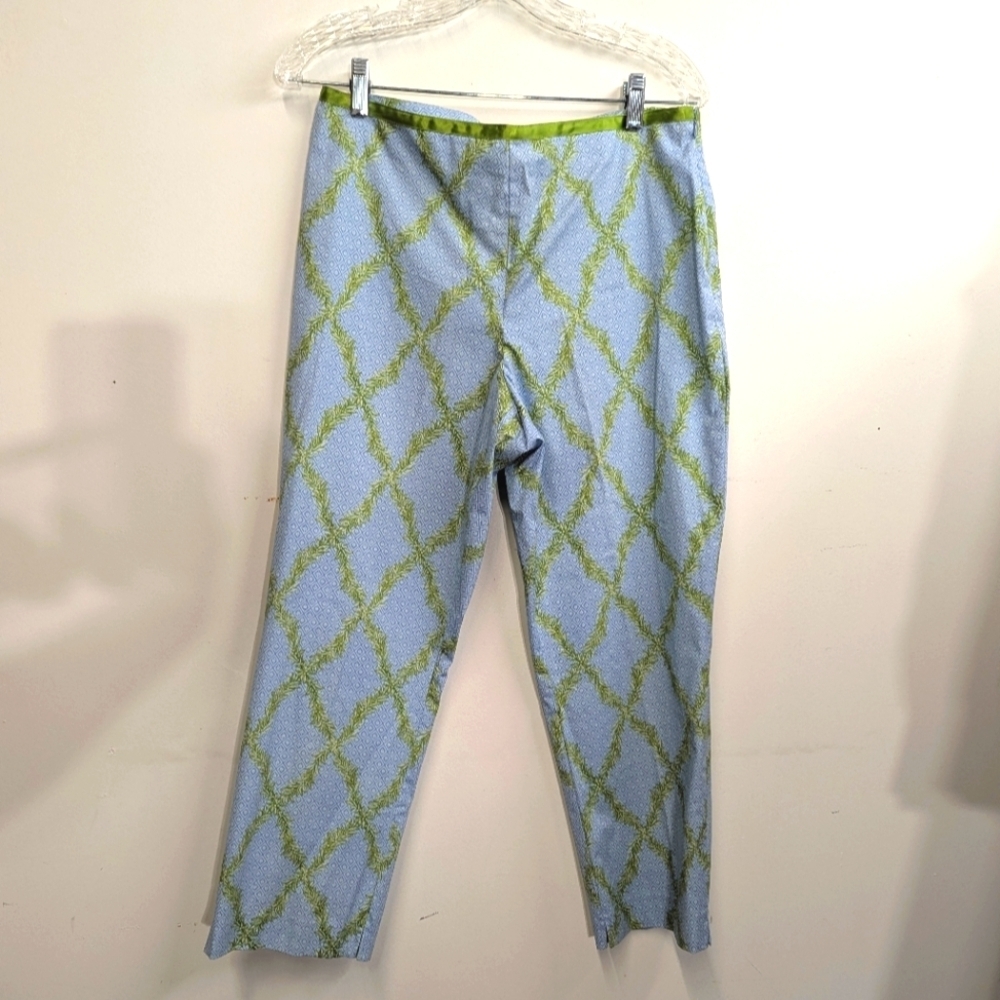 Details Blue and Green Cropped Patterned Pants Capri Summer Country Club 10